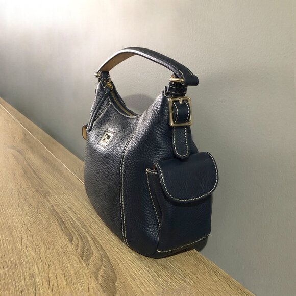 Dooney & Bourke Pebbled Grain Leather Portofino Hobo Navy Shoulder Bag - Picture 6 of 16